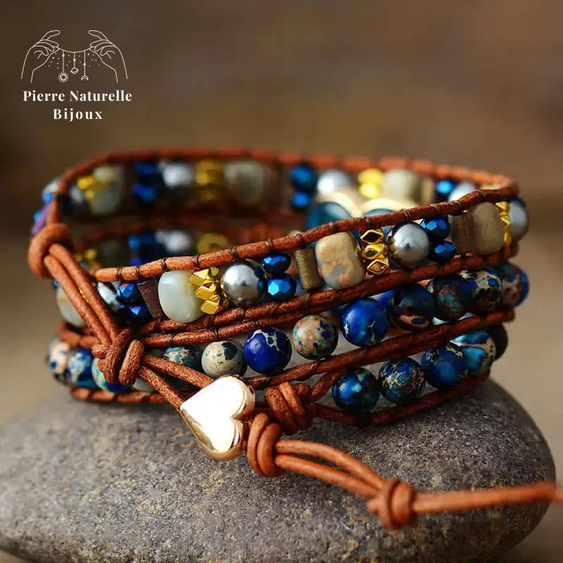 Bracelet wrap "Cœur" en Apatite, Cristal et Quartz | Bracelets | pierre naturelle bijoux