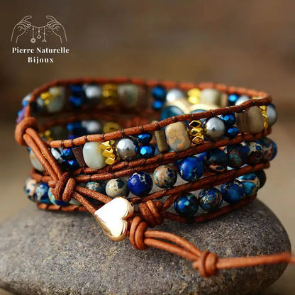 Bracelet wrap "Cur" en Apatite, Cristal et Quartz | Bracelets | pierre naturelle bijoux