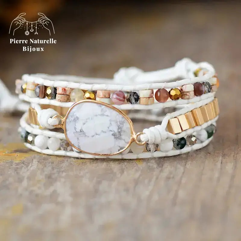 Bracelet wrap en Howlite, Cristal et Quartz | Bracelets | pierre naturelle bijoux