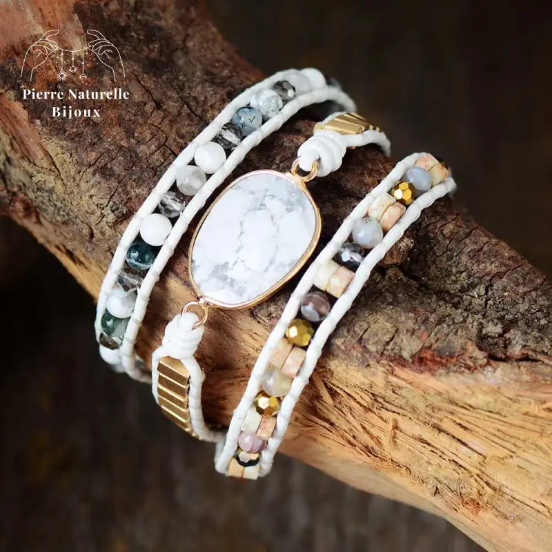 Bracelet wrap en Howlite, Cristal et Quartz | Bracelets | pierre naturelle bijoux