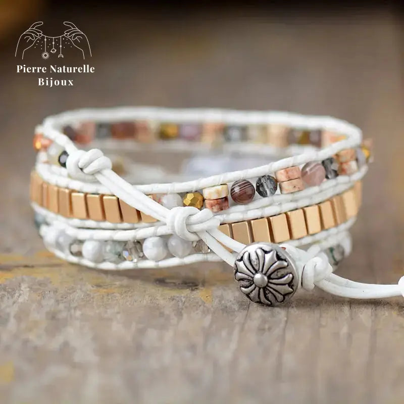Bracelet wrap en Howlite, Cristal et Quartz | Bracelets | pierre naturelle bijoux