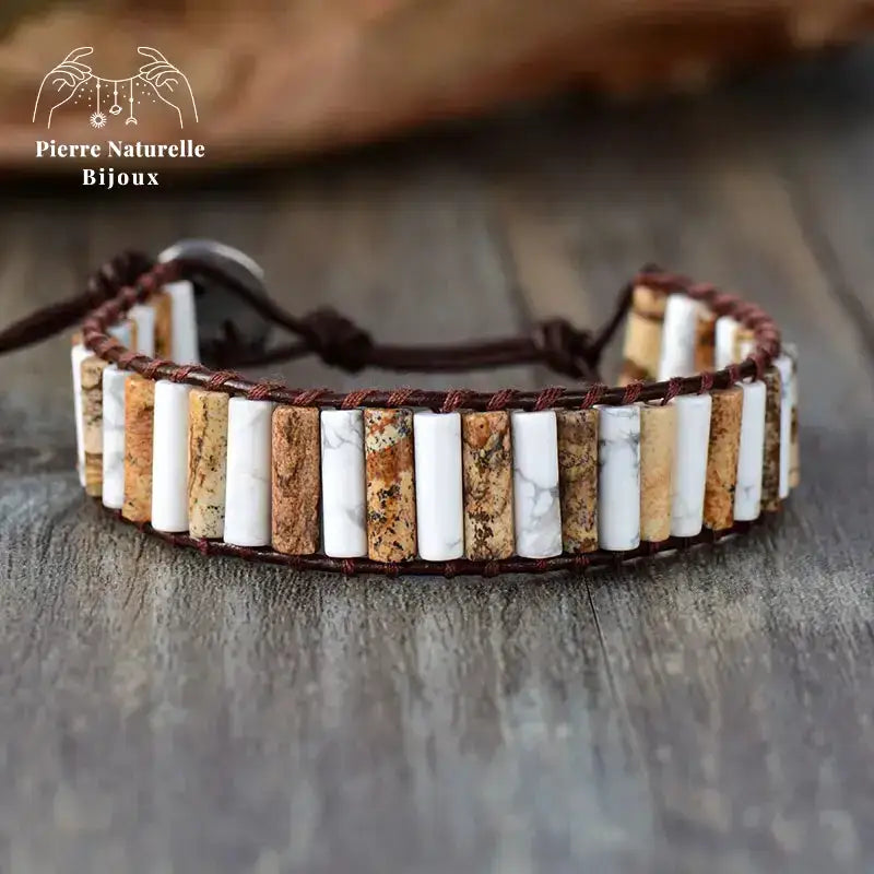 Bracelet wrap "Équilibre intérieur" en Howlite et Jaspe