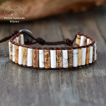 Bracelet wrap "Équilibre intérieur" en Howlite et Jaspe