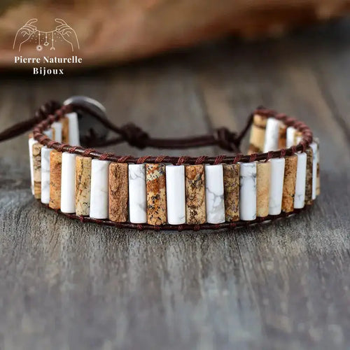 Bracelet wrap "Équilibre intérieur" en Howlite et Jaspe