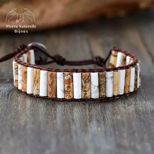 Bracelet wrap "Équilibre intérieur" en Howlite et Jaspe