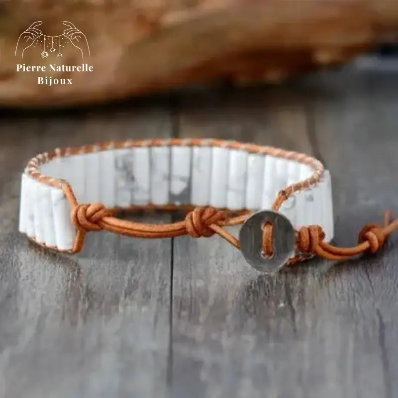 Bracelet wrap "Équilibre intérieur" en Howlite et Jaspe | Bracelets | pierre naturelle bijoux