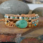 Bracelet wrap en Jade, Turquoise africaine et Pierre de lave | Bracelets | pierre naturelle bijoux