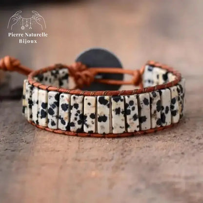 Bracelet wrap "Objectif" en Jaspe dalmatien caramel