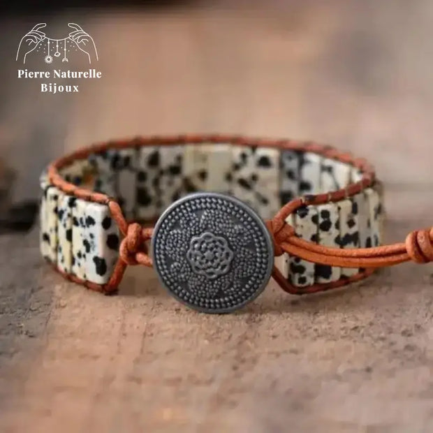 Bracelet wrap "Objectif" en Jaspe dalmatien | Bracelets | pierre naturelle bijoux