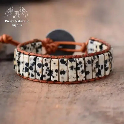 Bracelet wrap "Objectif" en Jaspe dalmatien caramel