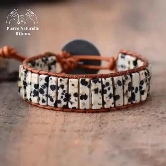 Bracelet wrap "Objectif" en Jaspe dalmatien caramel