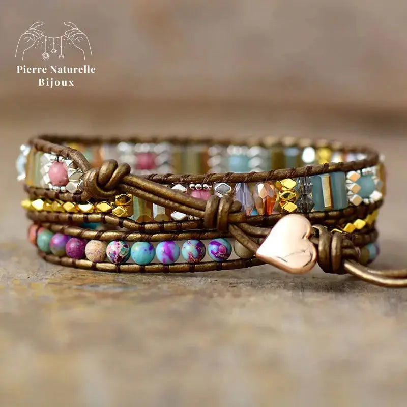 Bracelet wrap en Jaspe impérial et Cristal | Bracelets | pierre naturelle bijoux