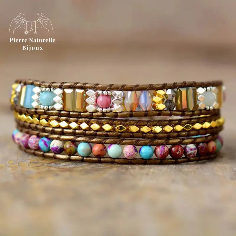 Bracelet wrap en Jaspe impérial et Cristal