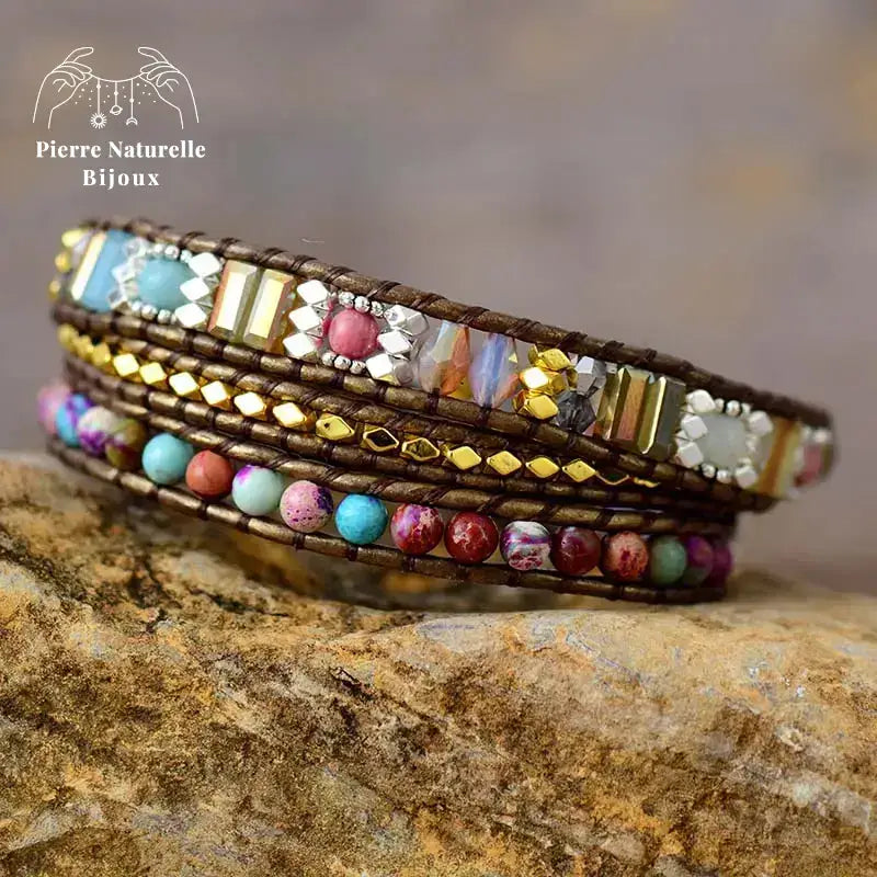 Bracelet wrap en Jaspe impérial et Cristal | Bracelets | pierre naturelle bijoux