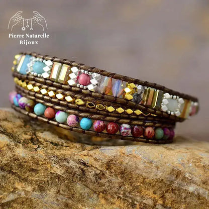 Bracelet wrap en Jaspe impérial et Cristal | Bracelets | pierre naturelle bijoux