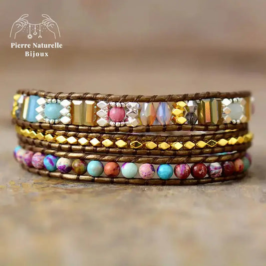 Bracelet wrap en Jaspe impérial et Cristal