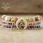 Bracelet wrap en Jaspe impérial et Jaspe paysage