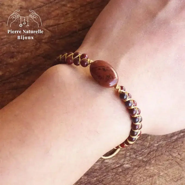 Bracelet wrap "Gaia" en Jaspe rouge | Bracelets | pierre naturelle bijoux