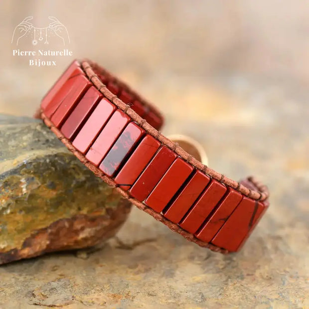 Bracelet wrap "Réalisation" en Jaspe rouge caramel