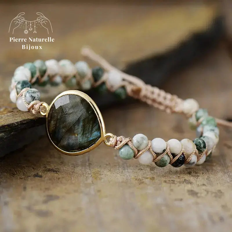 Bracelet wrap en Labradorite et Agate mousse