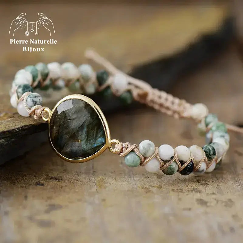 Bracelet wrap en Labradorite et Agate mousse