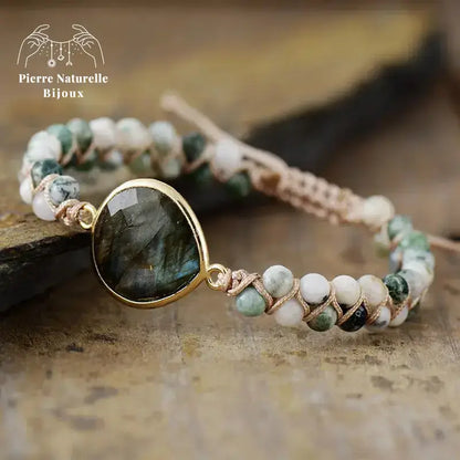 Bracelet wrap en Labradorite et Agate mousse