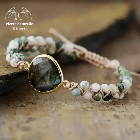 Bracelet wrap en Labradorite et Agate mousse