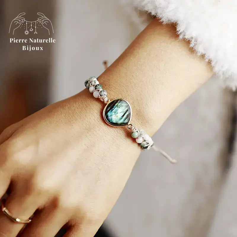 Bracelet wrap en Labradorite et Agate mousse | Bracelets | pierre naturelle bijoux