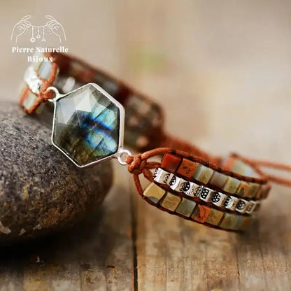Bracelet wrap en Labradorite et Jaspe | Bracelets | pierre naturelle bijoux