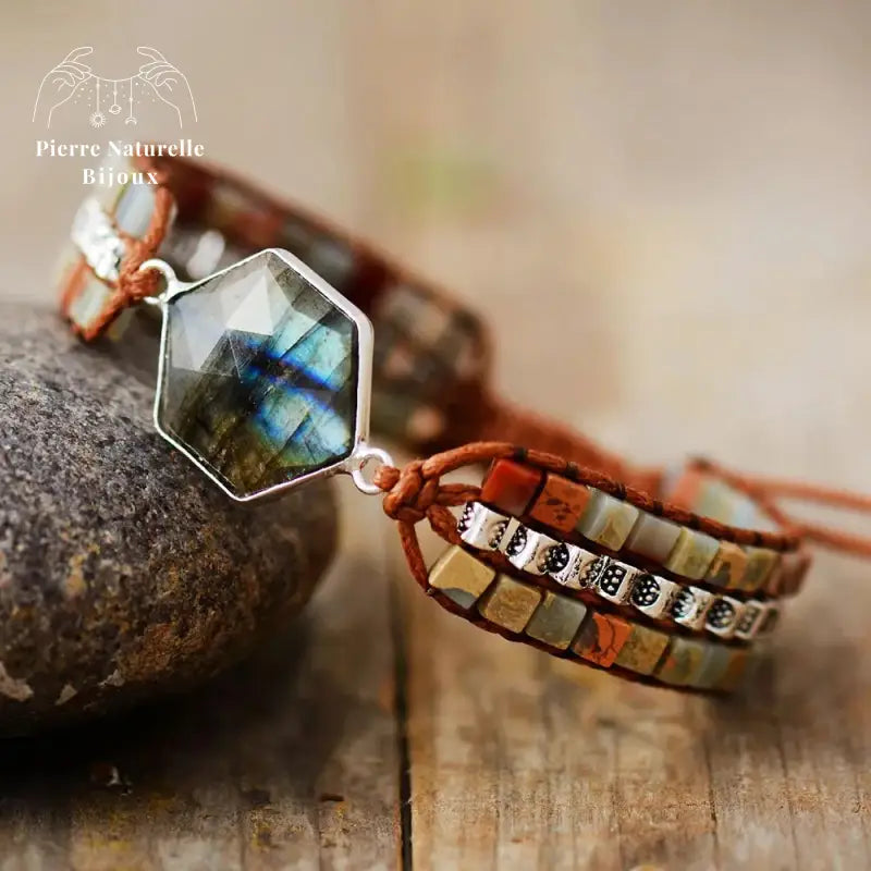 Bracelet wrap en Labradorite et Jaspe | Bracelets | pierre naturelle bijoux