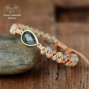 Bracelet wrap "Fierté" en Labradorite et Quartz