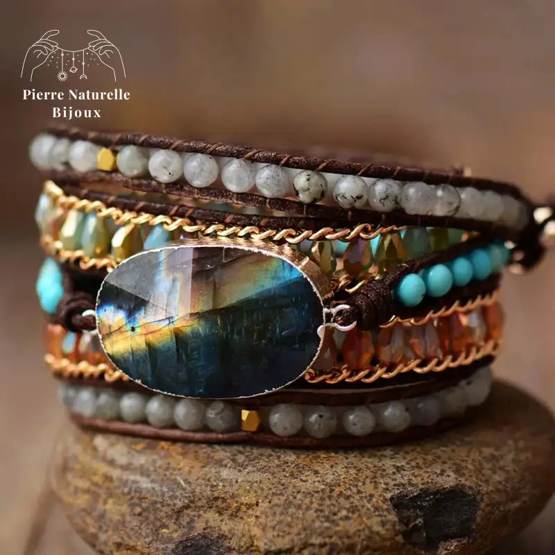 Bracelet wrap en Labradorite et Turquoise