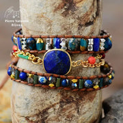 Bracelet wrap en Lapis-lazuli, Cristal et Turquoise | Bracelets | pierre naturelle bijoux