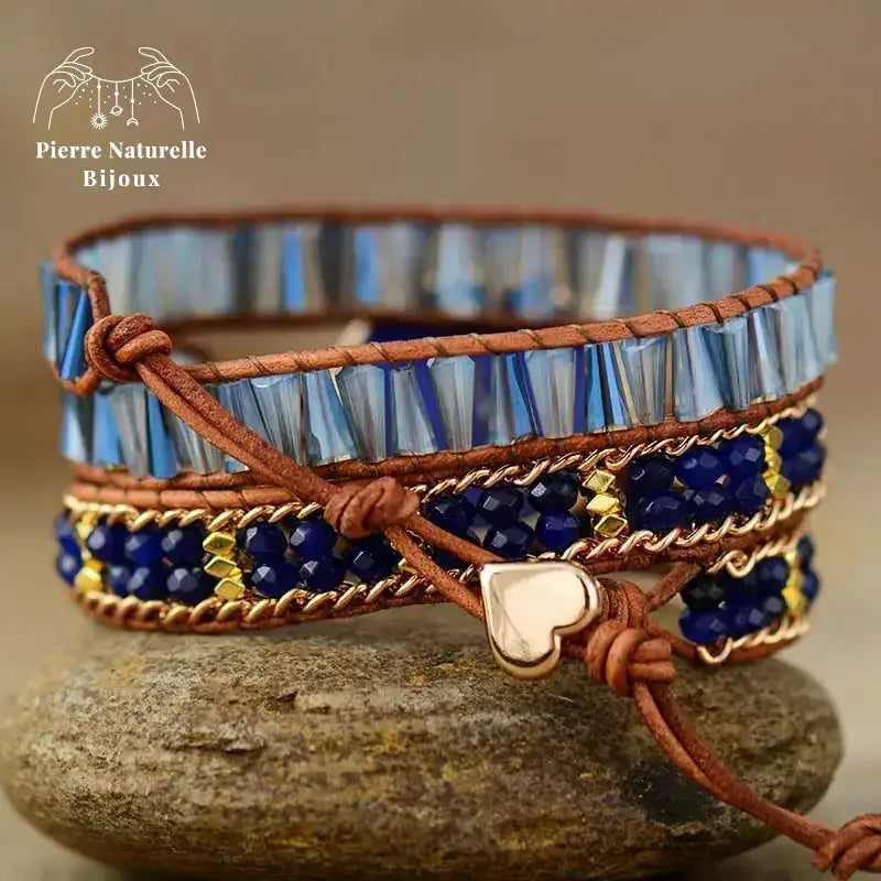 Bracelet wrap "Arbre de vie" en Lapis-lazuli et Cristal | Bracelets | pierre naturelle bijoux