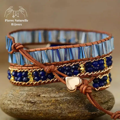Bracelet wrap "Arbre de vie" en Lapis-lazuli et Cristal | Bracelets | pierre naturelle bijoux