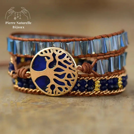 Bracelet wrap "Arbre de vie" en Lapis-lazuli et Cristal | Bracelets | pierre naturelle bijoux