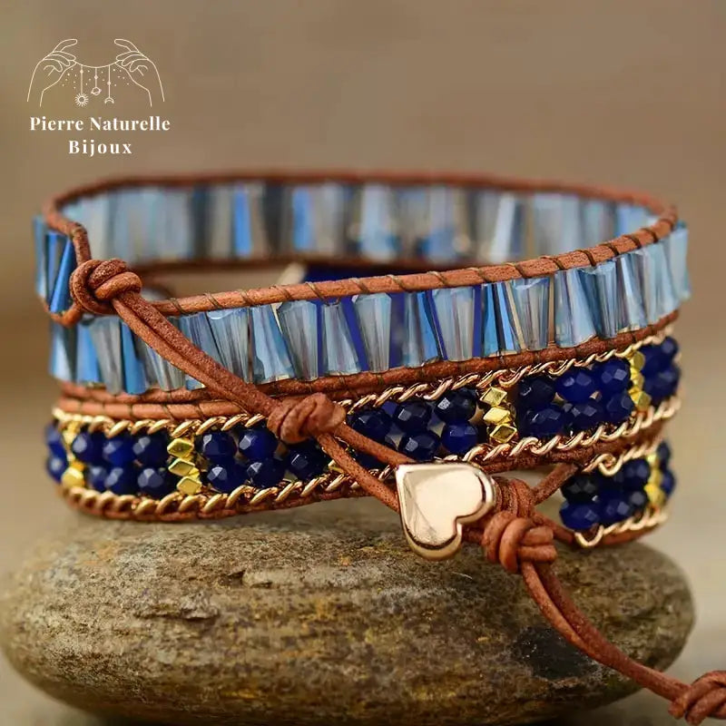 Bracelet wrap "Arbre de vie" en Lapis-lazuli et Cristal | Bracelets | pierre naturelle bijoux