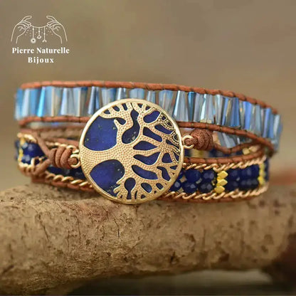 Bracelet wrap "Arbre de vie" en Lapis-lazuli et Cristal | Bracelets | pierre naturelle bijoux