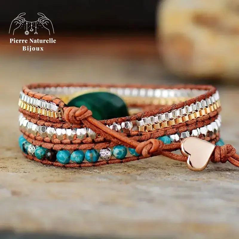 Bracelet wrap "Persuasion" en Malachite et Jaspe | Bracelets | pierre naturelle bijoux