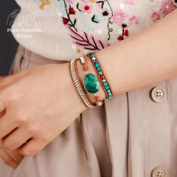 Bracelet wrap "Persuasion" en Malachite et Jaspe | Bracelets | pierre naturelle bijoux