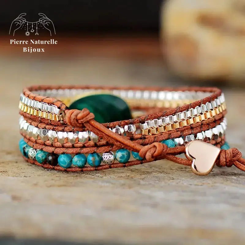 Bracelet wrap "Persuasion" en Malachite et Jaspe | Bracelets | pierre naturelle bijoux