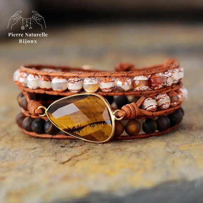 Bracelet wrap en œil de tigre et Agate | Bracelets | pierre naturelle bijoux