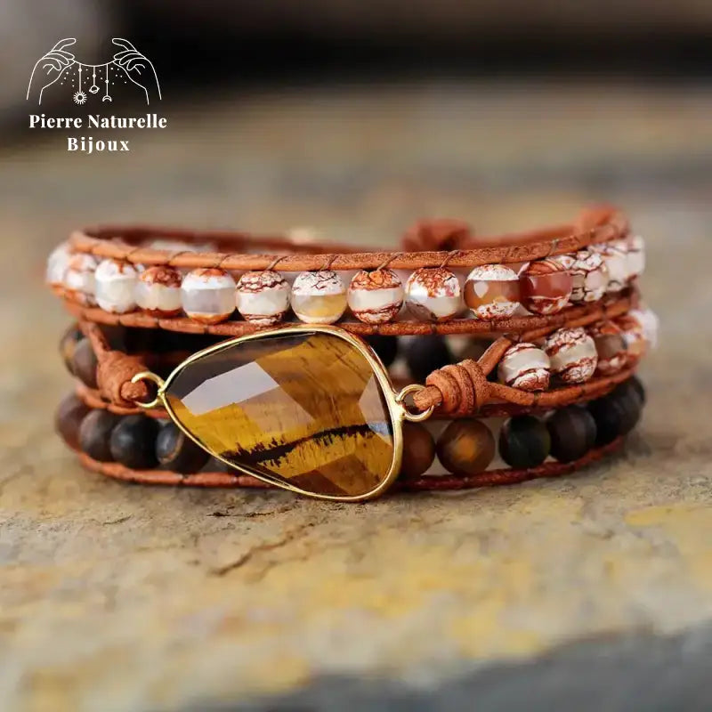 Bracelet wrap en œil de tigre et Agate | Bracelets | pierre naturelle bijoux