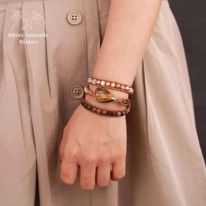 Bracelet wrap en œil de tigre et Agate | Bracelets | pierre naturelle bijoux
