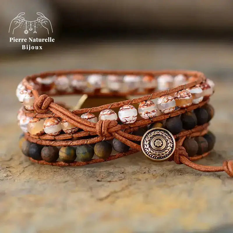 Bracelet wrap en œil de tigre et Agate | Bracelets | pierre naturelle bijoux