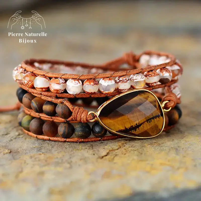 Bracelet wrap en œil de tigre et Agate | Bracelets | pierre naturelle bijoux