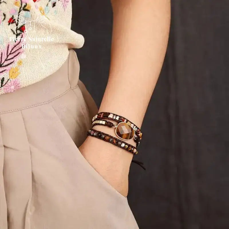 Bracelet wrap en œil de tigre et Jaspe | Bracelets | pierre naturelle bijoux
