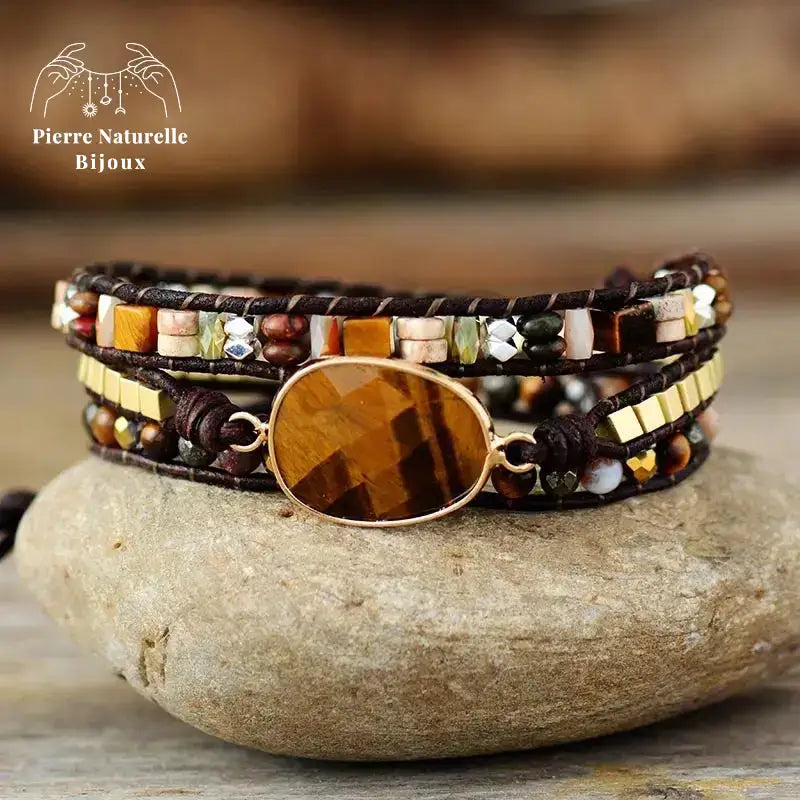 Bracelet wrap en œil de tigre et Jaspe | Bracelets | pierre naturelle bijoux