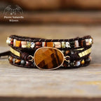Bracelet wrap en œil de tigre et Jaspe