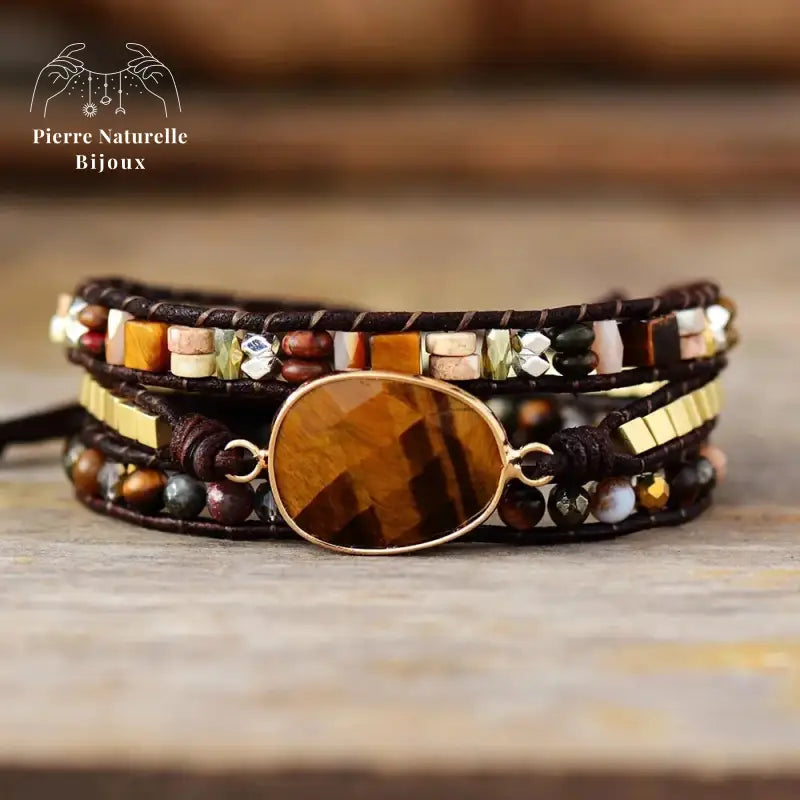 Bracelet wrap en œil de tigre et Jaspe